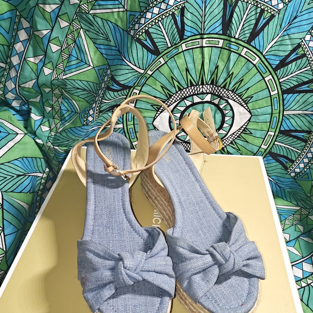 Michael Kors Blue and Tan Espadrilles with Knotted Detail